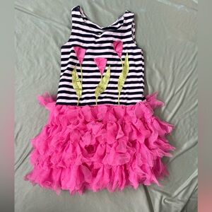 Pink Ruffle Dress with Stripes
